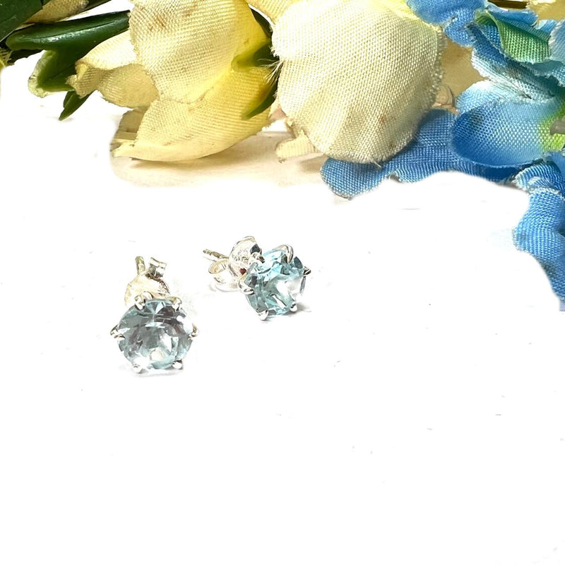 Blue Topaz Stud Earrings in Silver