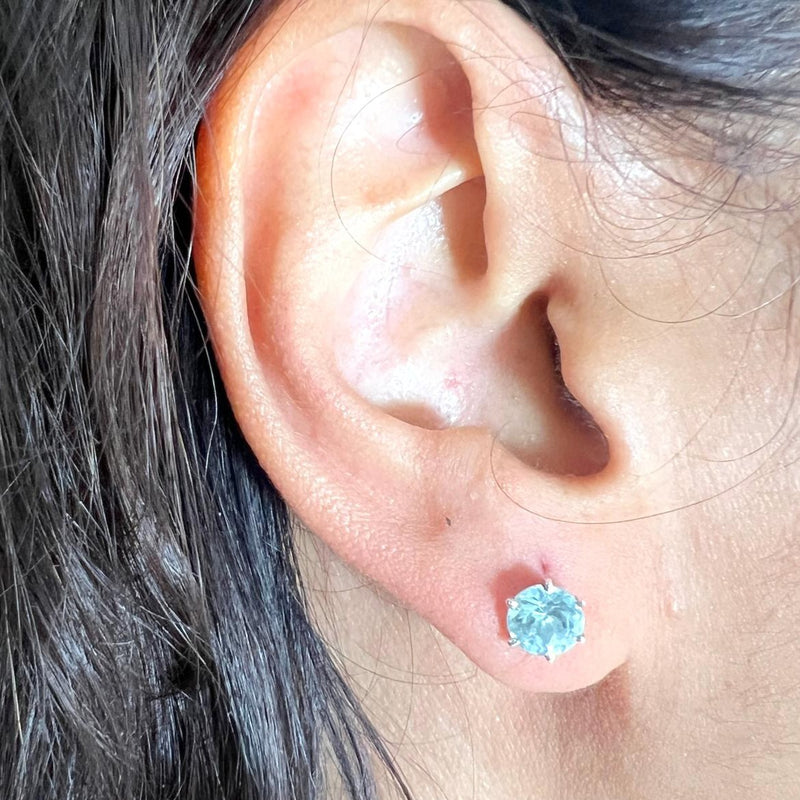 Blue Topaz Stud Earrings in Silver