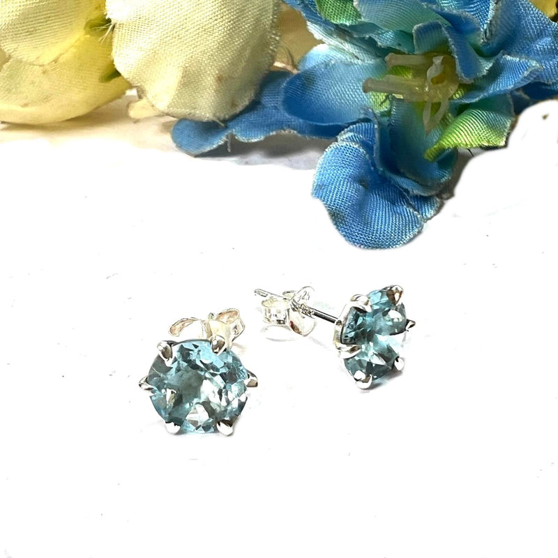 Blue Topaz Stud Earrings in Silver