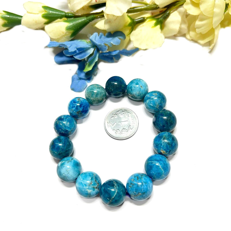 Blue Apatite Round Bead Bracelet (Psychic Perception)