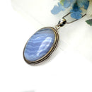 Blue Lace Agate Premium Pendants in Silver (Calm Communication)