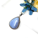 Blue Lace Agate Premium Pendants in Silver (Calm Communication)