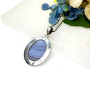 Blue Lace Agate Premium Pendants in Silver (Calm Communication)