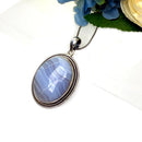 Blue Lace Agate Premium Pendants in Silver (Calm Communication)