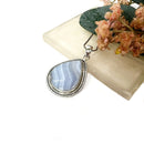 Blue Lace Agate Premium Pendants in Silver (Calm Communication)