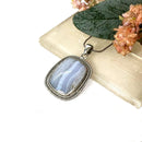 Blue Lace Agate Premium Pendants in Silver (Calm Communication)