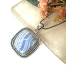Blue Lace Agate Premium Pendants in Silver (Calm Communication)