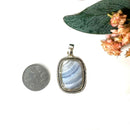 Blue Lace Agate Premium Pendants in Silver (Calm Communication)