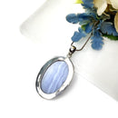 Blue Lace Agate Premium Pendants in Silver (Calm Communication)