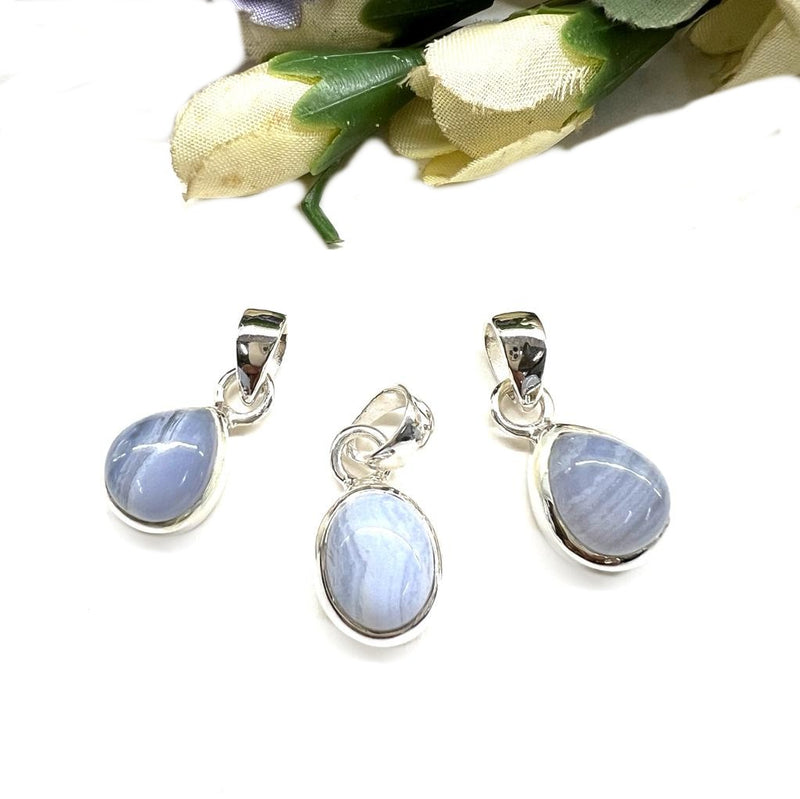 Blue Lace Agate Small Pendants in Silver (Communication)