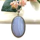 Blue Lace Agate Premium Pendants in Silver (Calm Communication)