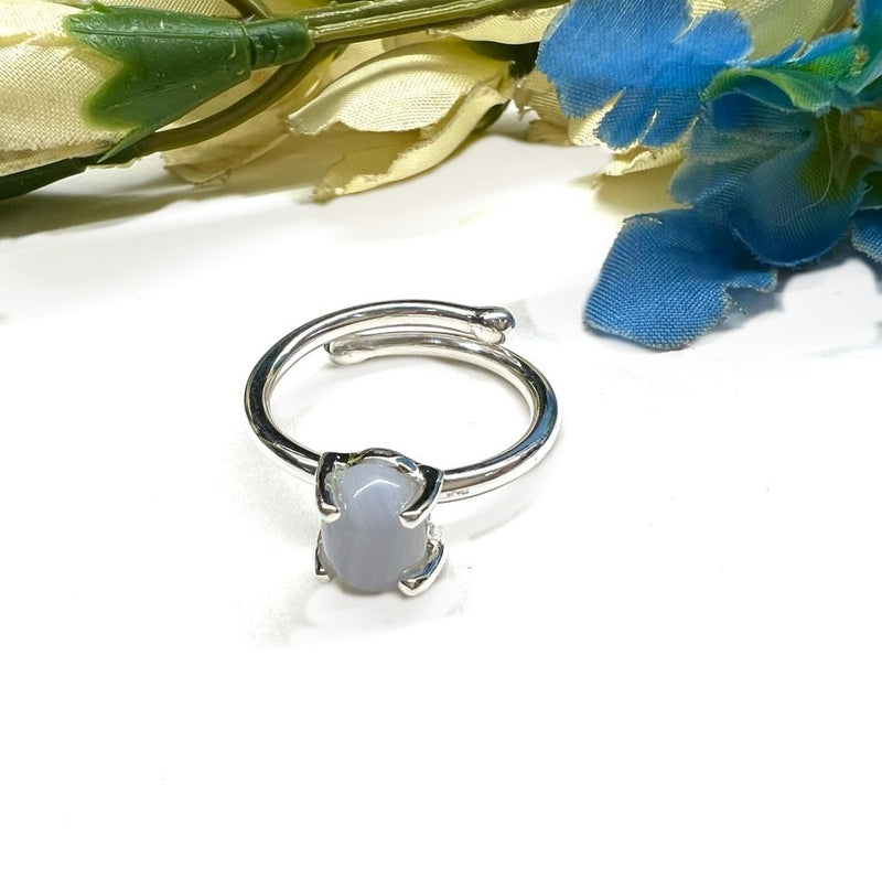 Blue Lace Agate Adjustable Rings in Silver