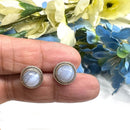 Blue Lace Agate Earrings in Silver (Calm Expression)