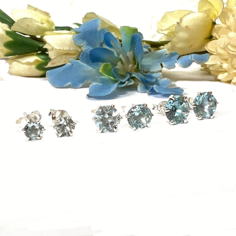 Blue Topaz Stud Earrings in Silver