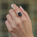 Black Tourmaline Adjustable Ring in Silver (Protection from Evil Eye)