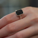 Black Tourmaline Adjustable Ring in Silver (Protection from Evil Eye)