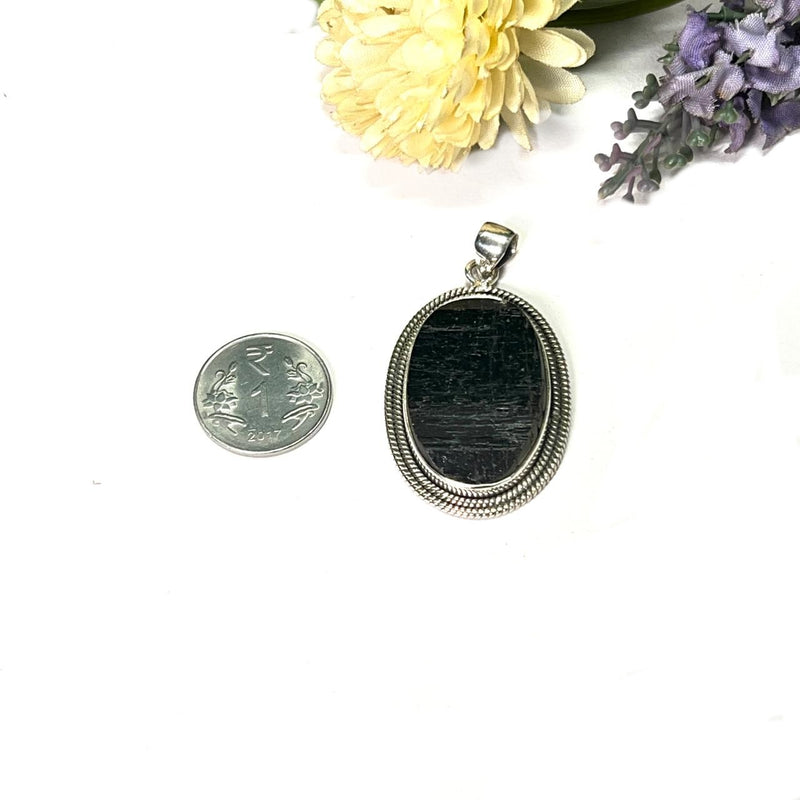 Black Tourmaline Rough Premium Pendants in Silver (Protection from Negative Energy)