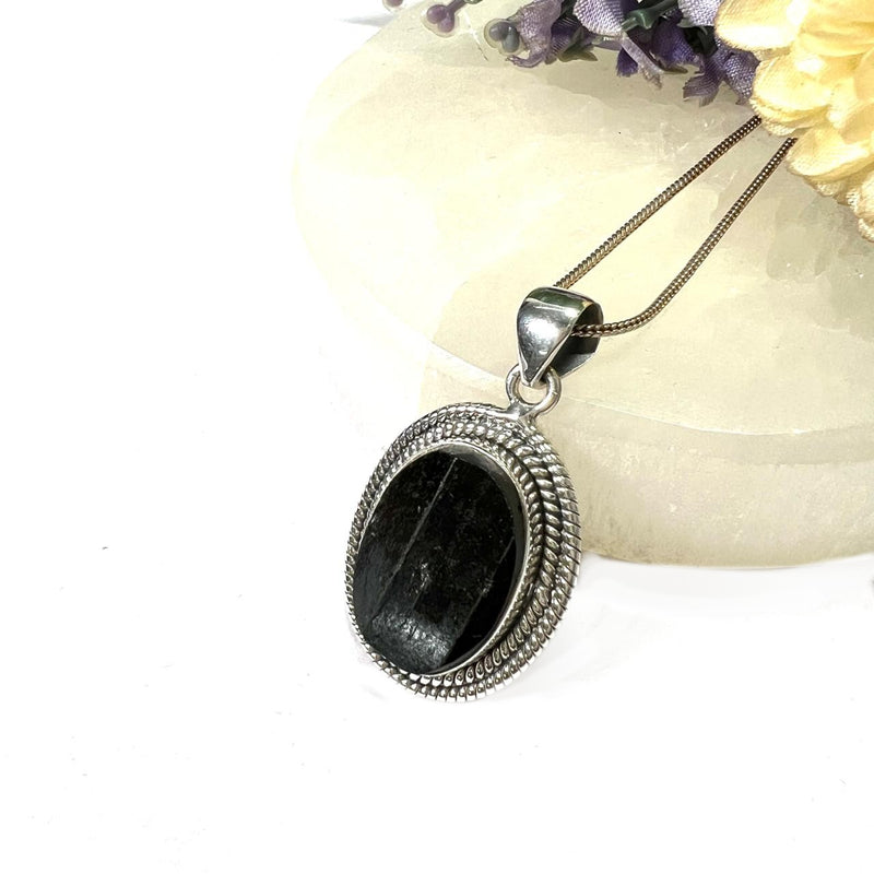 Black Tourmaline Rough Premium Pendants in Silver (Protection from Negative Energy)