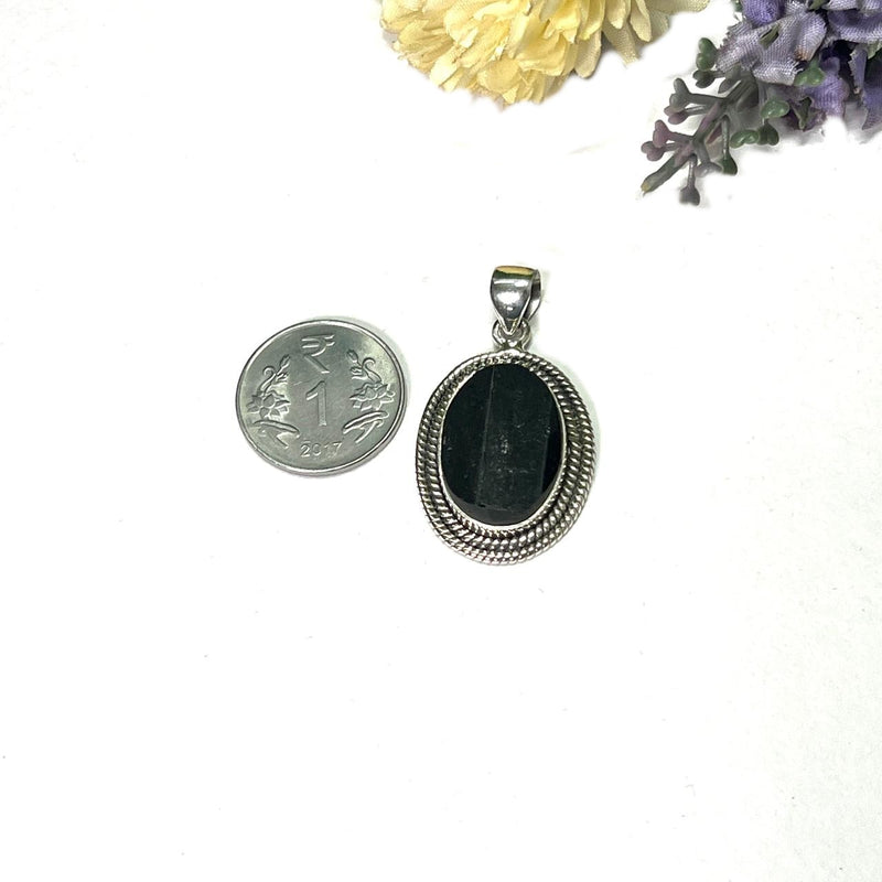 Black Tourmaline Rough Premium Pendants in Silver (Protection from Negative Energy)