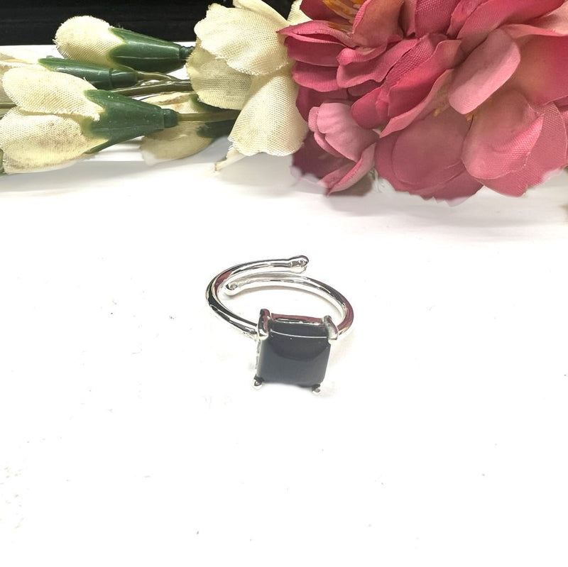 Black Tourmaline Adjustable Ring in Silver (Protection from Evil Eye)