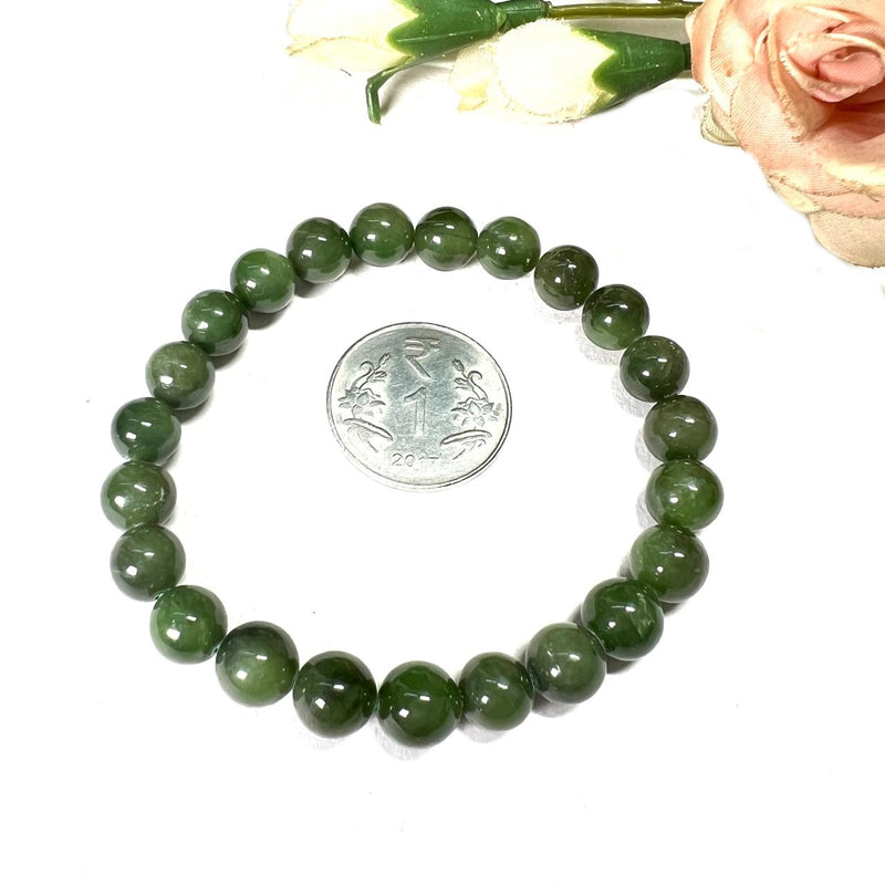 Canadian Nephrite Jade Round Bead Bracelet (Prosperity and Luck)