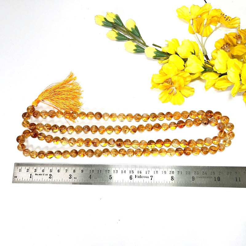 Citrine Round Beads Necklace Stone Mala (Career Growth)