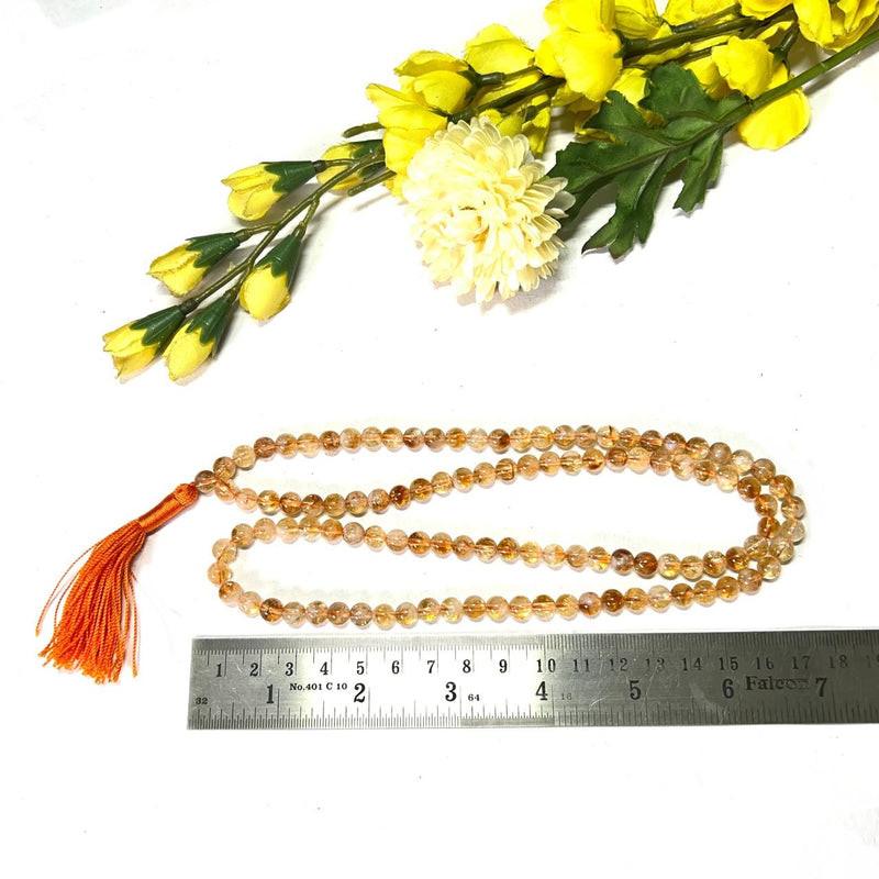 Citrine Round Beads Necklace Stone Mala (Career Growth)