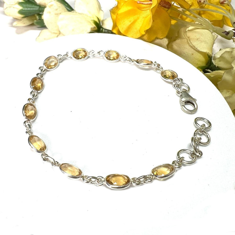 Citrine & Silver Linked Tennis Bracelet