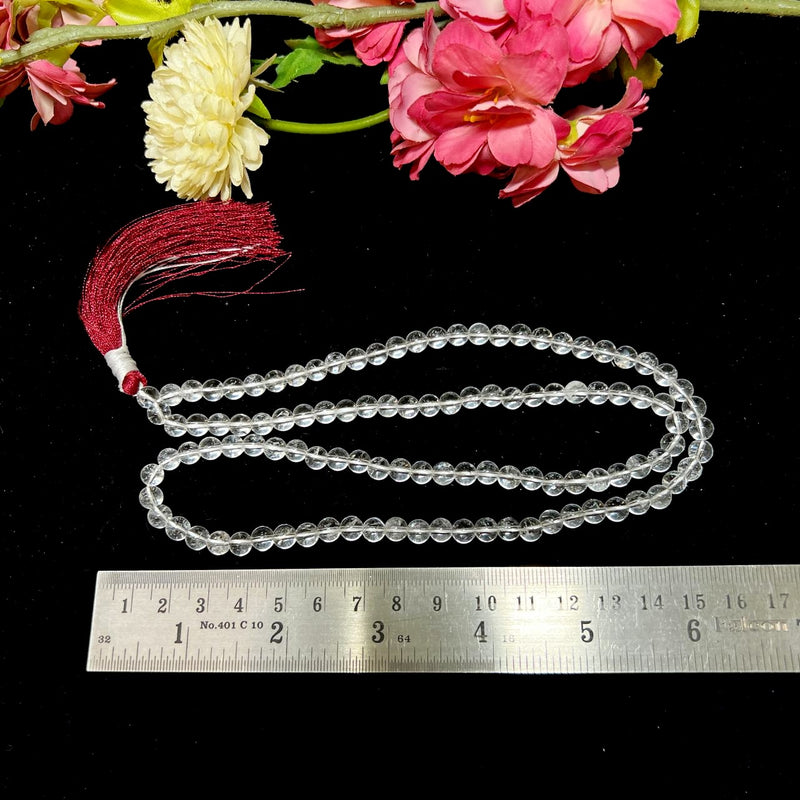 Clear Quartz Round Beads Jaap Mala Necklace (Meditation & Spiritual Growth)