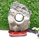 Clock in Amethyst Cluster on Wooden Stand