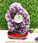 Clock in Amethyst Cluster on Wooden Stand