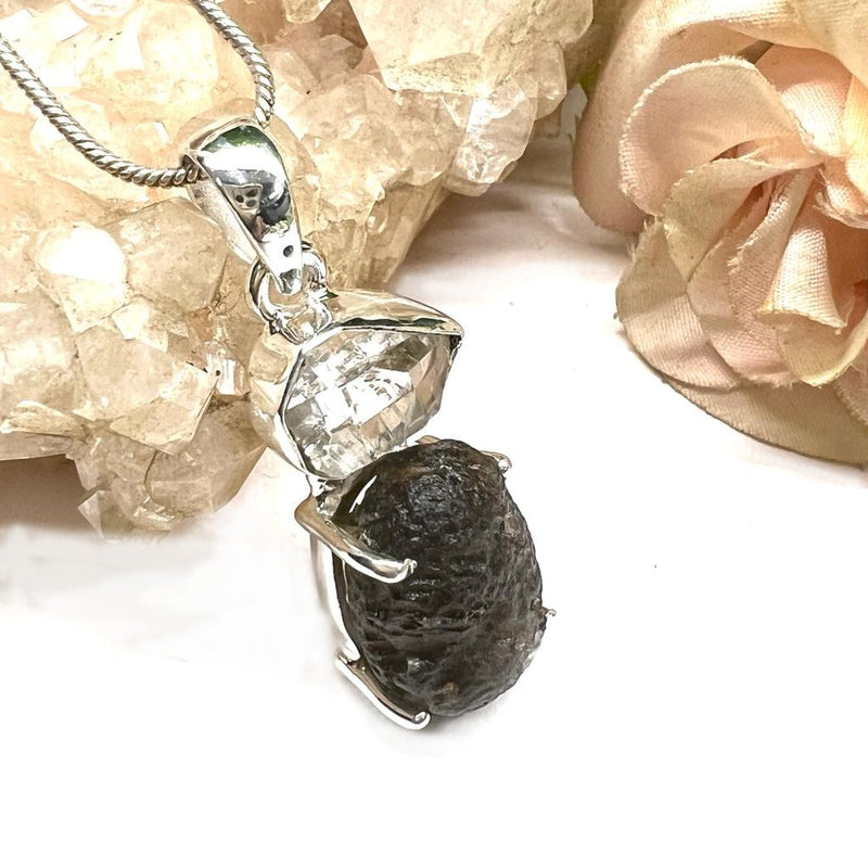 Colombianite and Herkimer Diamond Pendant in Silver