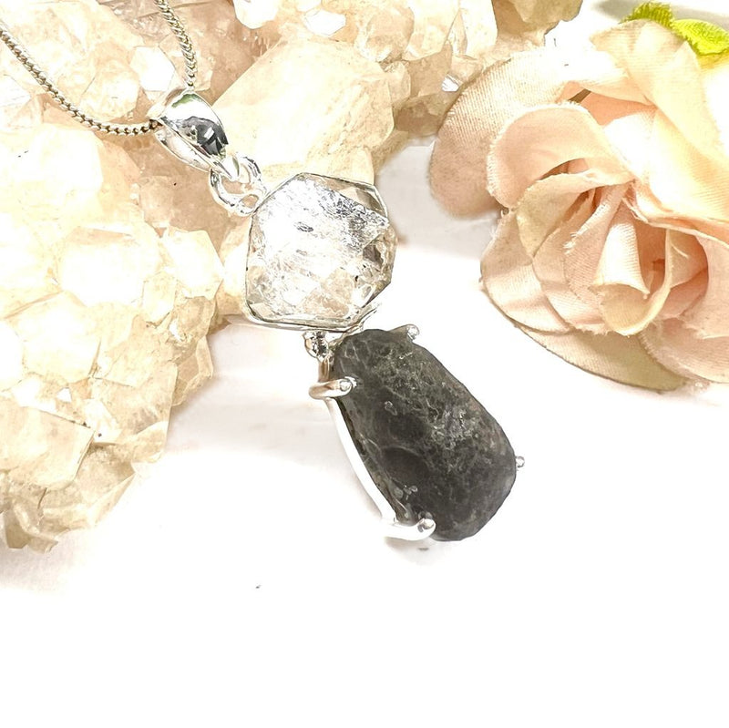 Colombianite and Herkimer Diamond Pendant in Silver