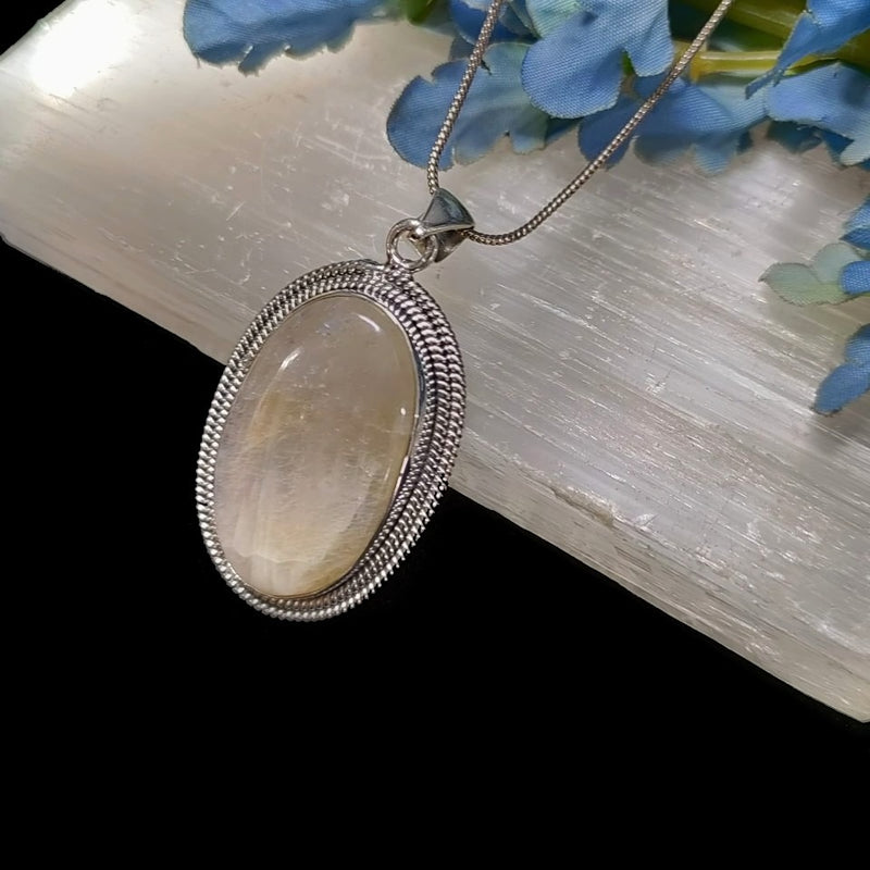 Cream Moonstone Premium Pendants in Silver (Divine feminine)