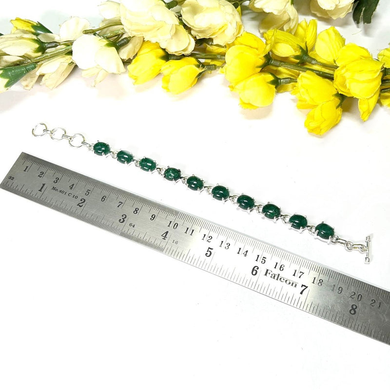 Dark Green Aventurine & Silver Linked Tennis Bracelet (Luck & Abundance)