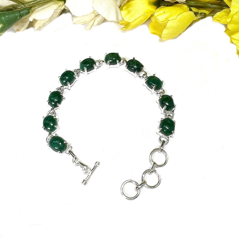 Dark Green Aventurine & Silver Linked Tennis Bracelet (Luck & Abundance)