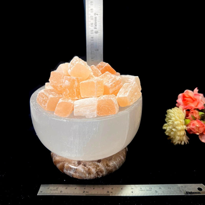 White and Orange Selenite Fire Bowl Lamps