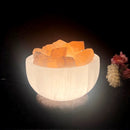 White and Orange Selenite Fire Bowl Lamps