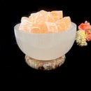 White and Orange Selenite Fire Bowl Lamps