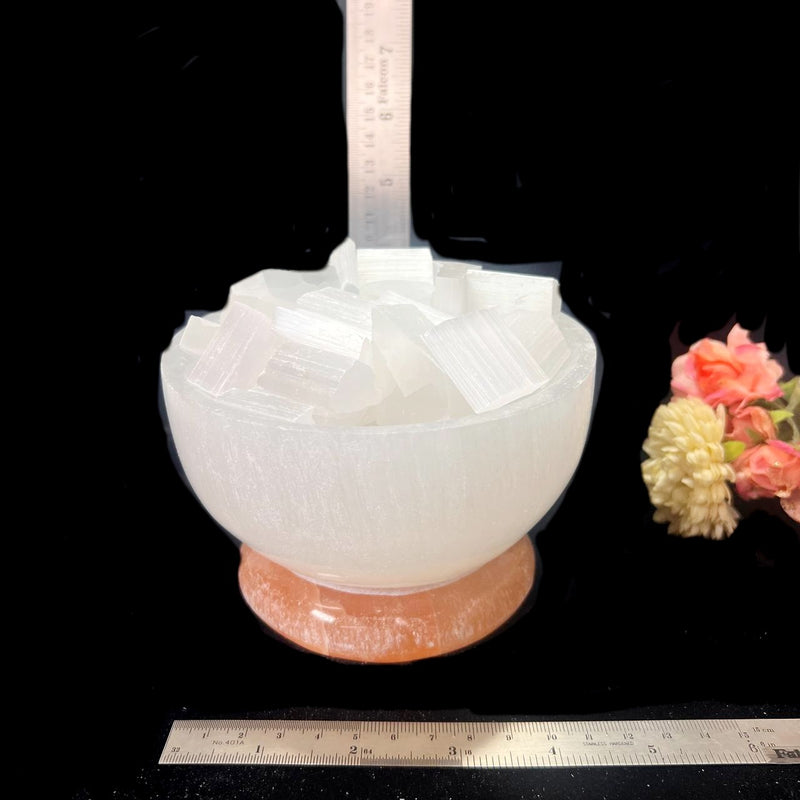 White and Orange Selenite Fire Bowl Lamps