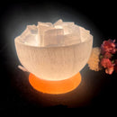 White and Orange Selenite Fire Bowl Lamps