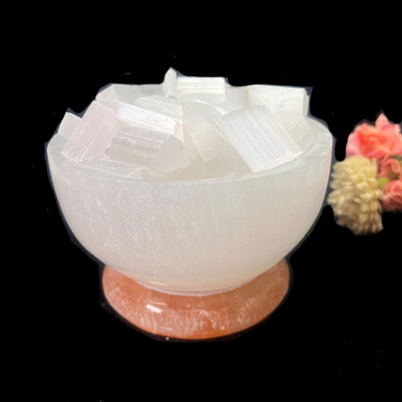 White and Orange Selenite Fire Bowl Lamps