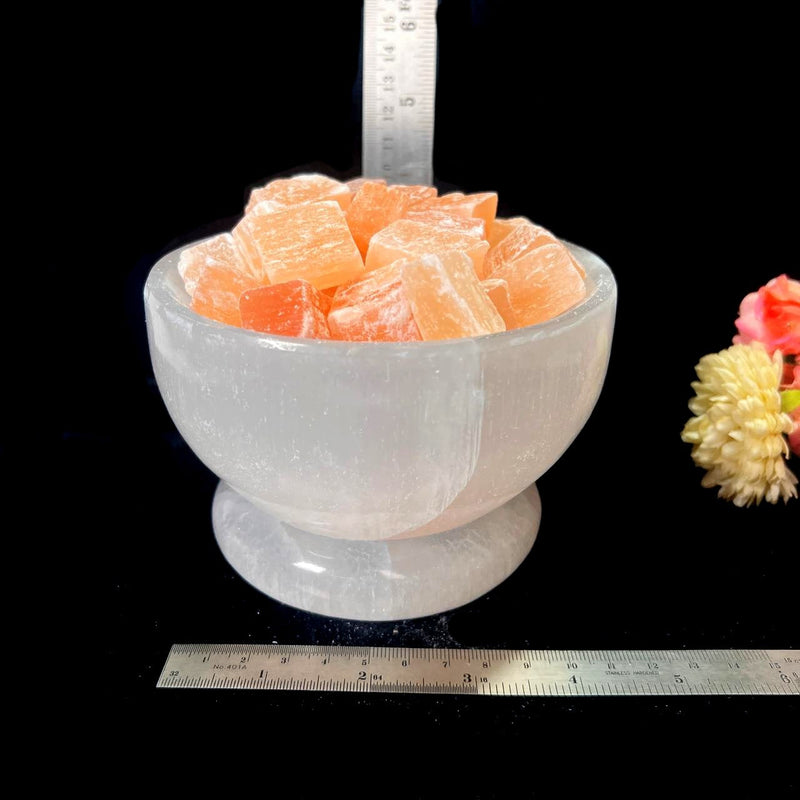 White and Orange Selenite Fire Bowl Lamps
