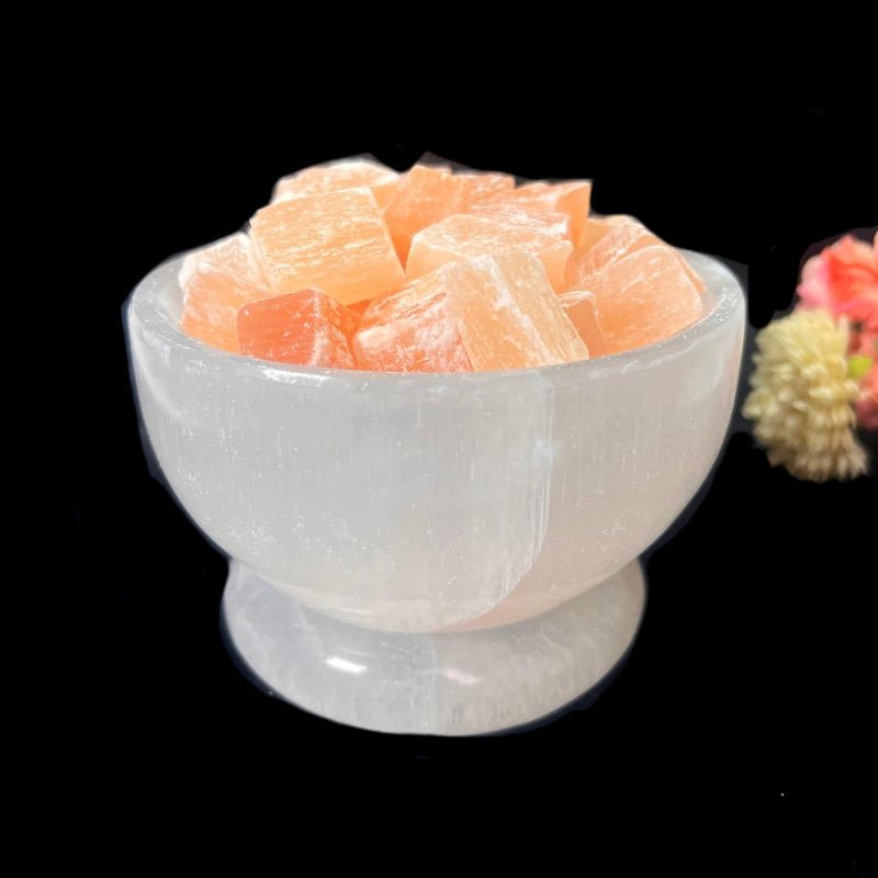 White and Orange Selenite Fire Bowl Lamps