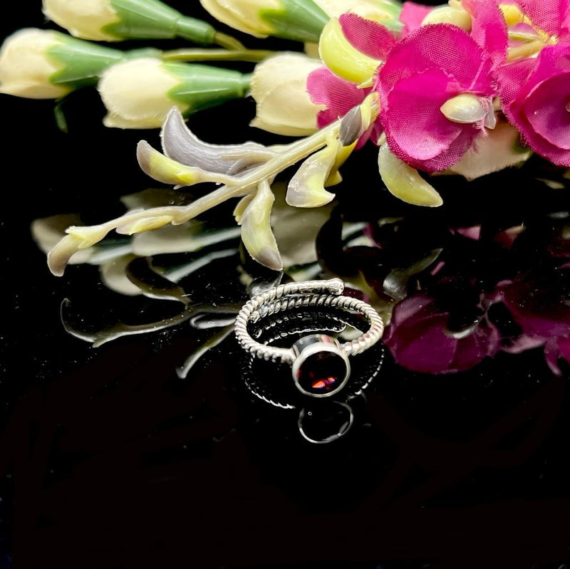 Garnet Adjustable Rings in Silver