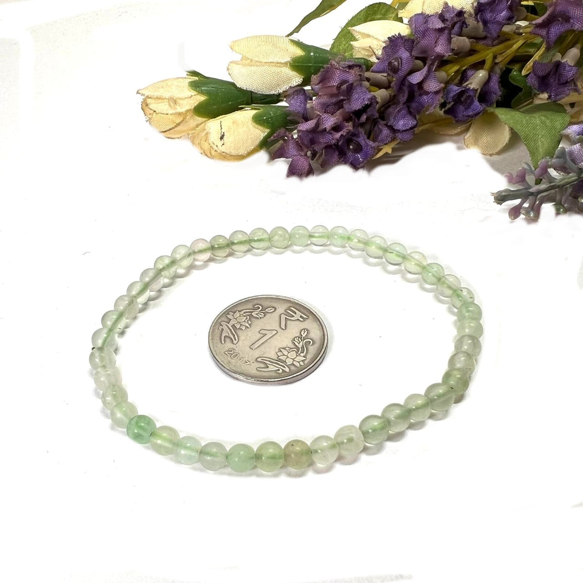 Skysk Night-Luminous 20mm Green Fluorite Round Gemstone Beads Elastic Bracelet - Handmade