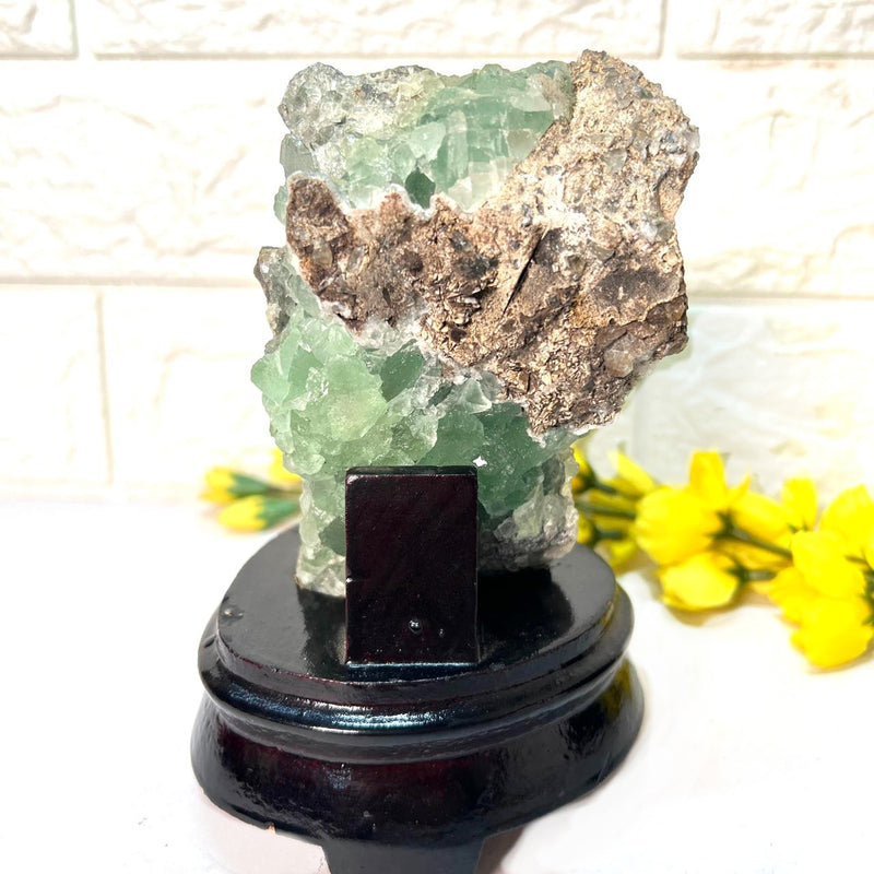 Green Fluorite Clusters on Chalcedony with Stand (Focus & Decision Making)