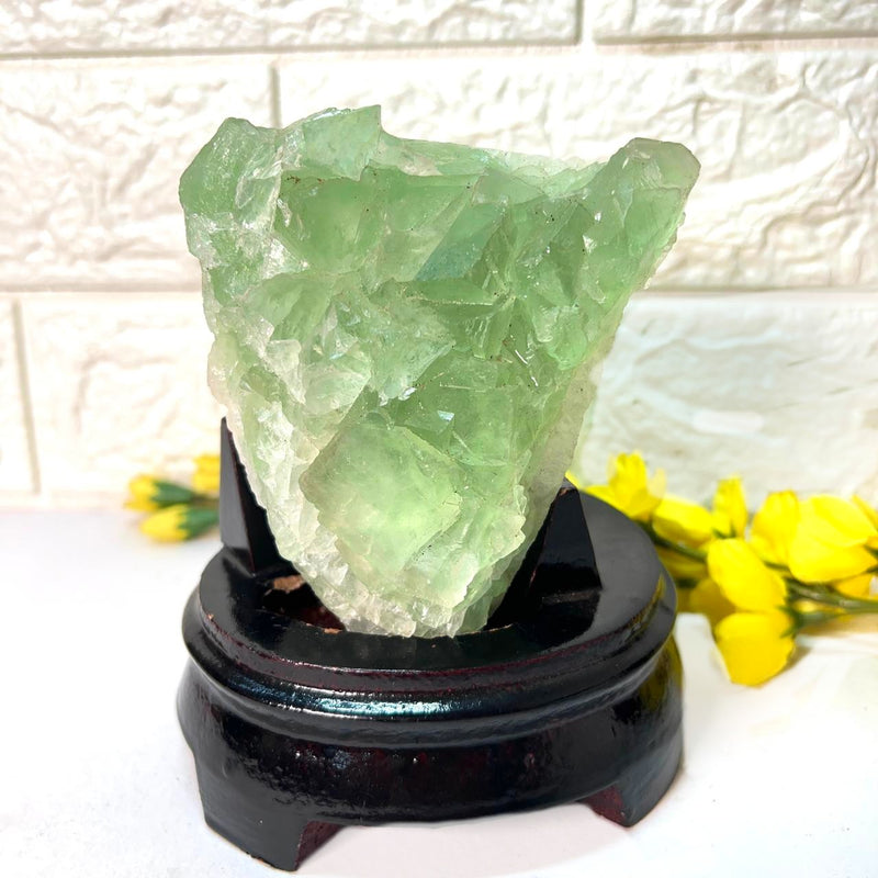 Green Fluorite Clusters on Chalcedony with Stand (Focus & Decision Making)