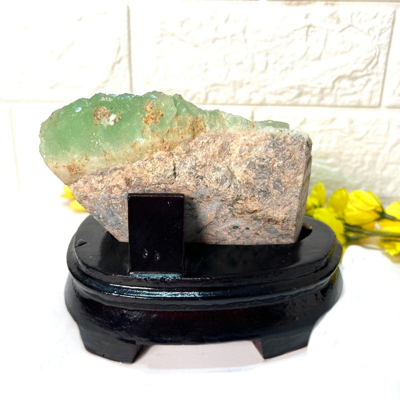 Green Fluorite Clusters on Chalcedony with Stand (Focus & Decision Making)