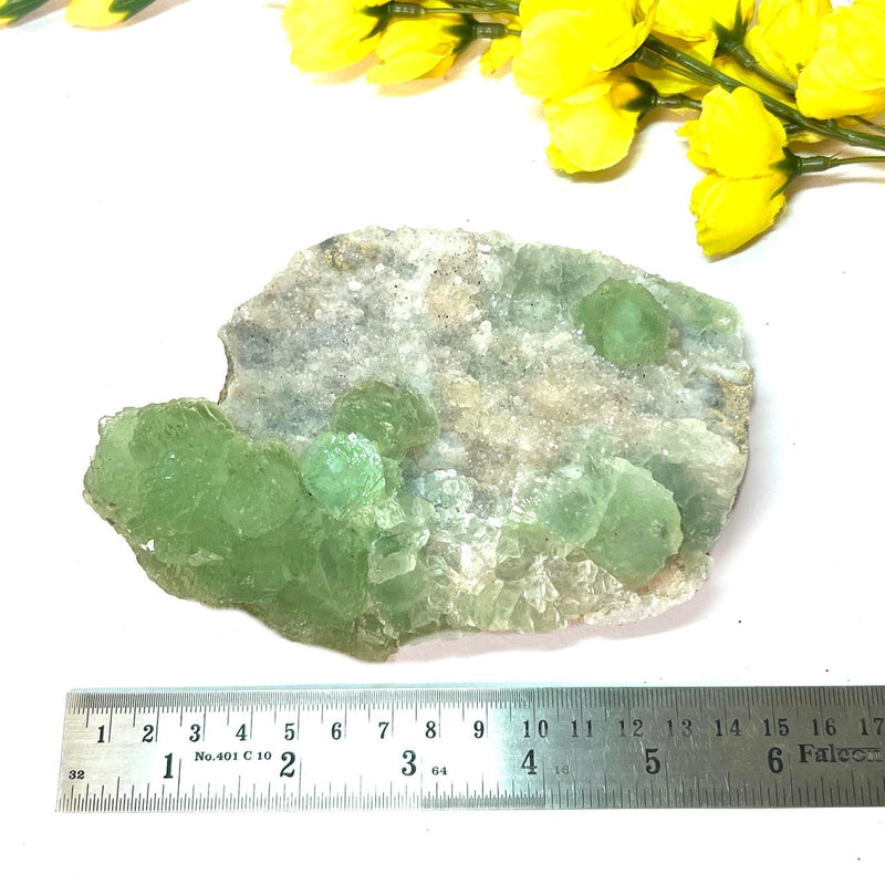 Green Fluorite Clusters on Chalcedony with Stand (Focus & Decision Making)